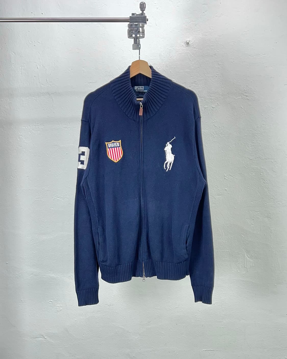 폴로 랄프로렌 네이비 빅 포니 USA 모크 풀집업 니트 자켓 상품이미지1