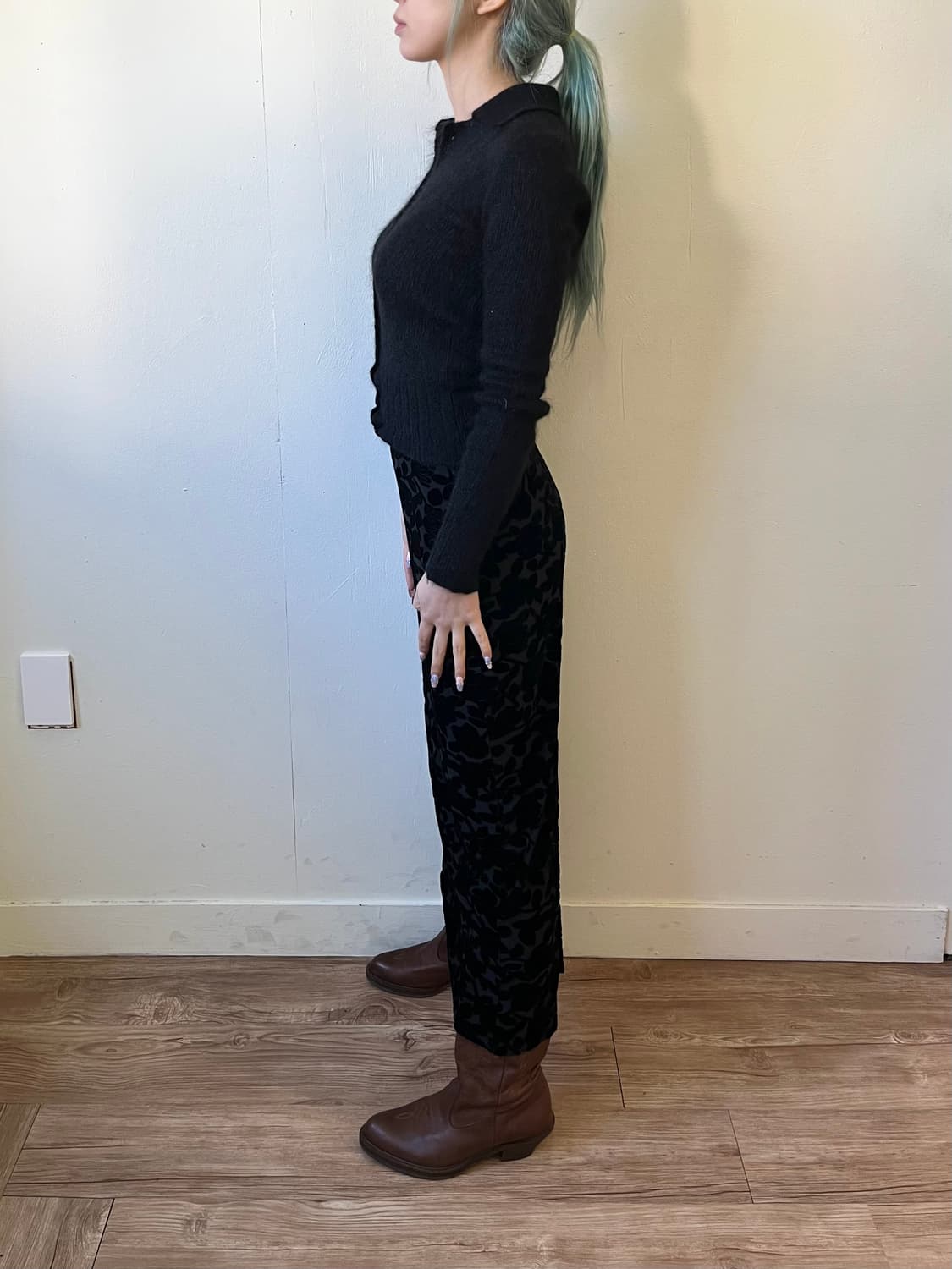 japan vtg 벨벳 플라워 밴딩 스커트 상품이미지7