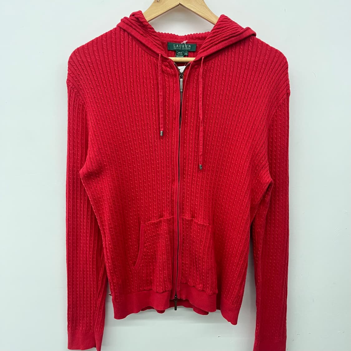 폴로 랄프로렌 레드 니트 후드집업 여 L 상품이미지2