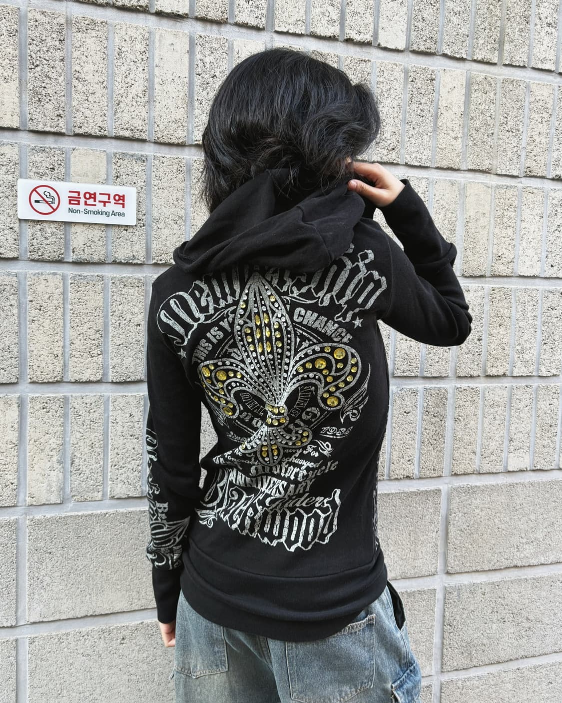 글리츠 큐빅 디테일 와이드넥 후드티 상품이미지8