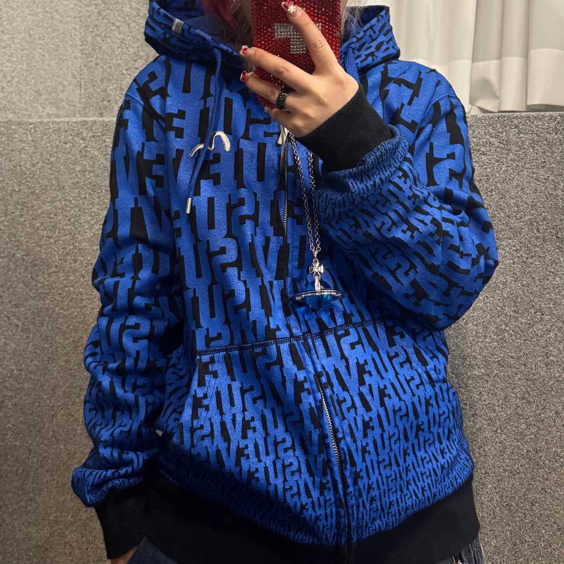 EVISU full logo blue hoodie zip jacket 상품이미지1