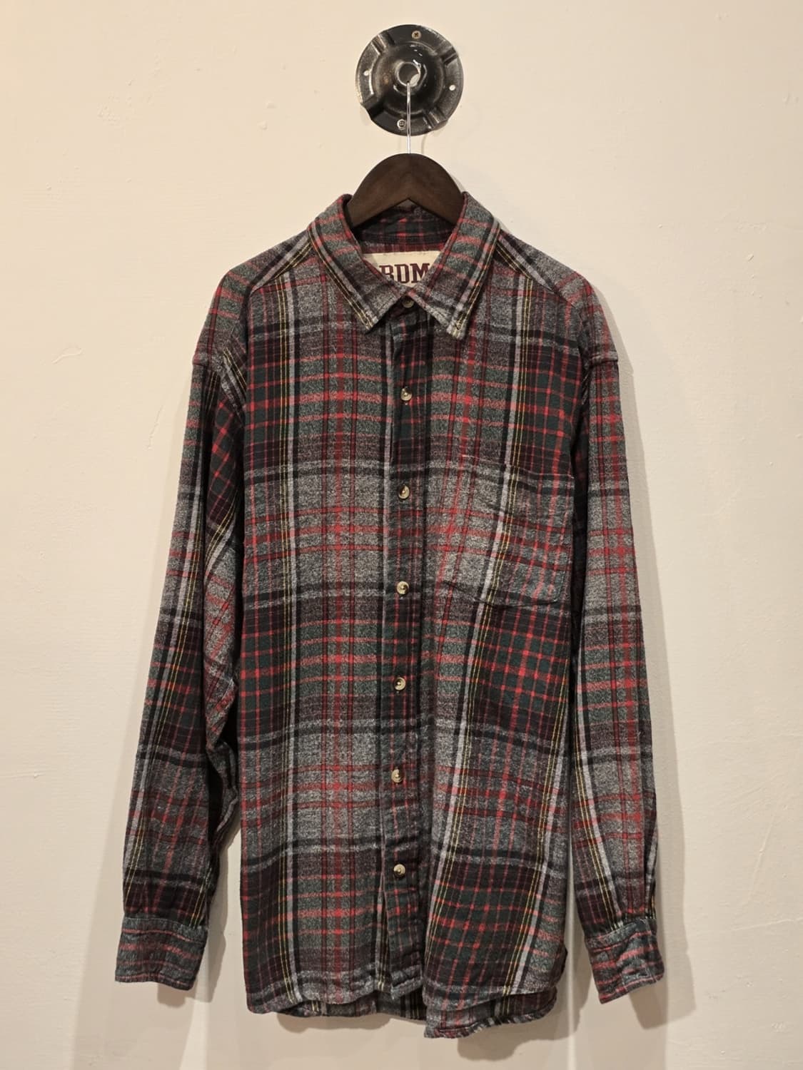 90s BDM Red & Grey Tartan Plaid Flannel  상품이미지1