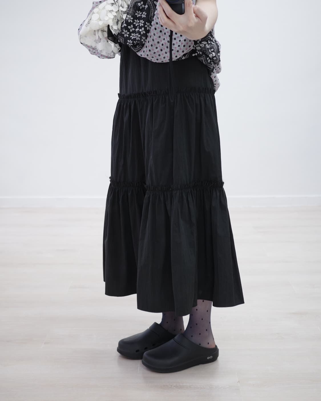 Black cotton long skirt 상품이미지1