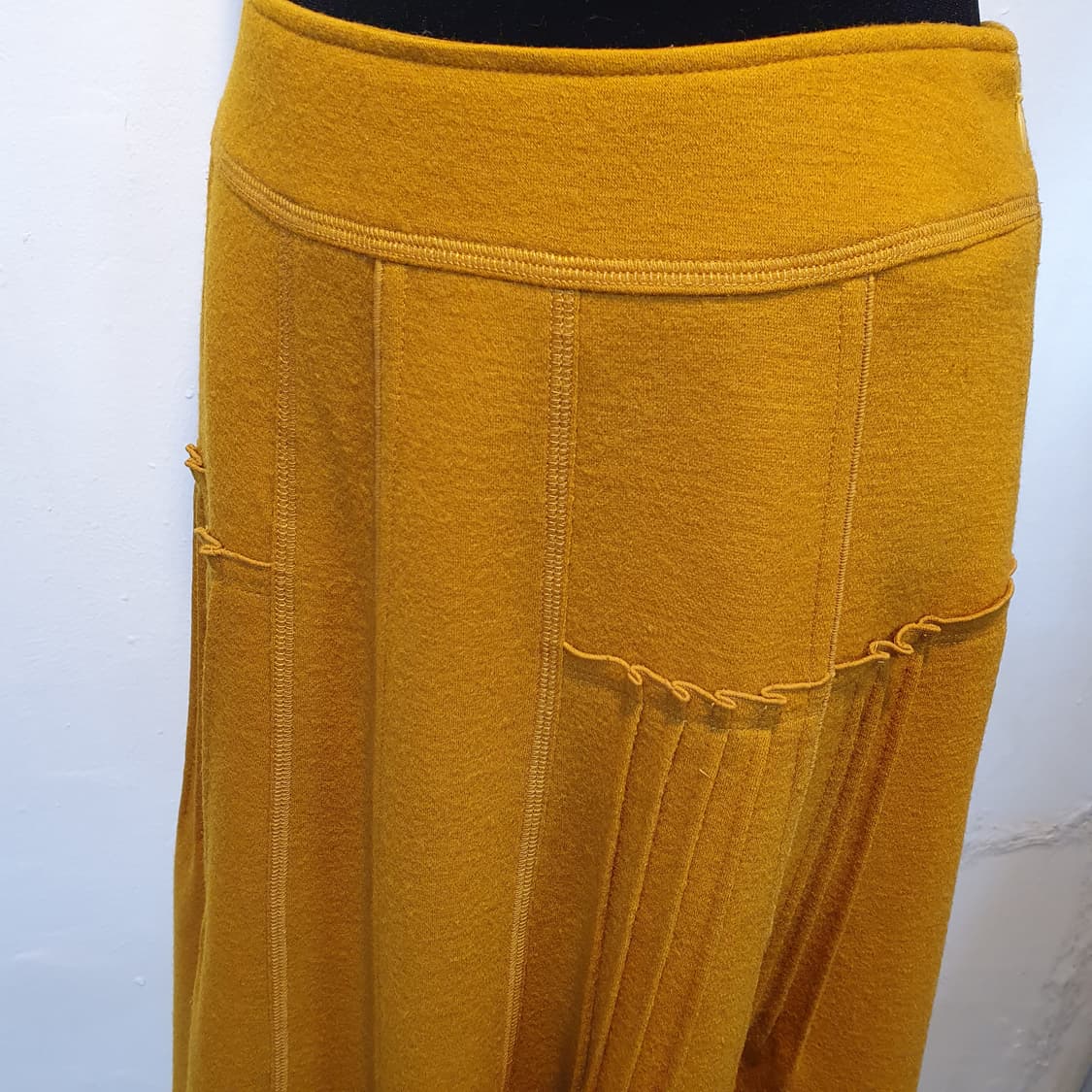 빈티지 소니아리키엘 머스타드 울 플레어 플리츠 절개 미디 스커트 하치깔 상품이미지4