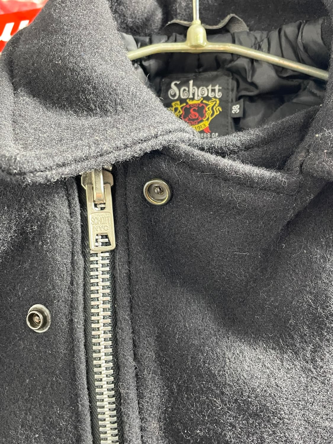 Schott 쇼트 블랙 울 코트 상품이미지5