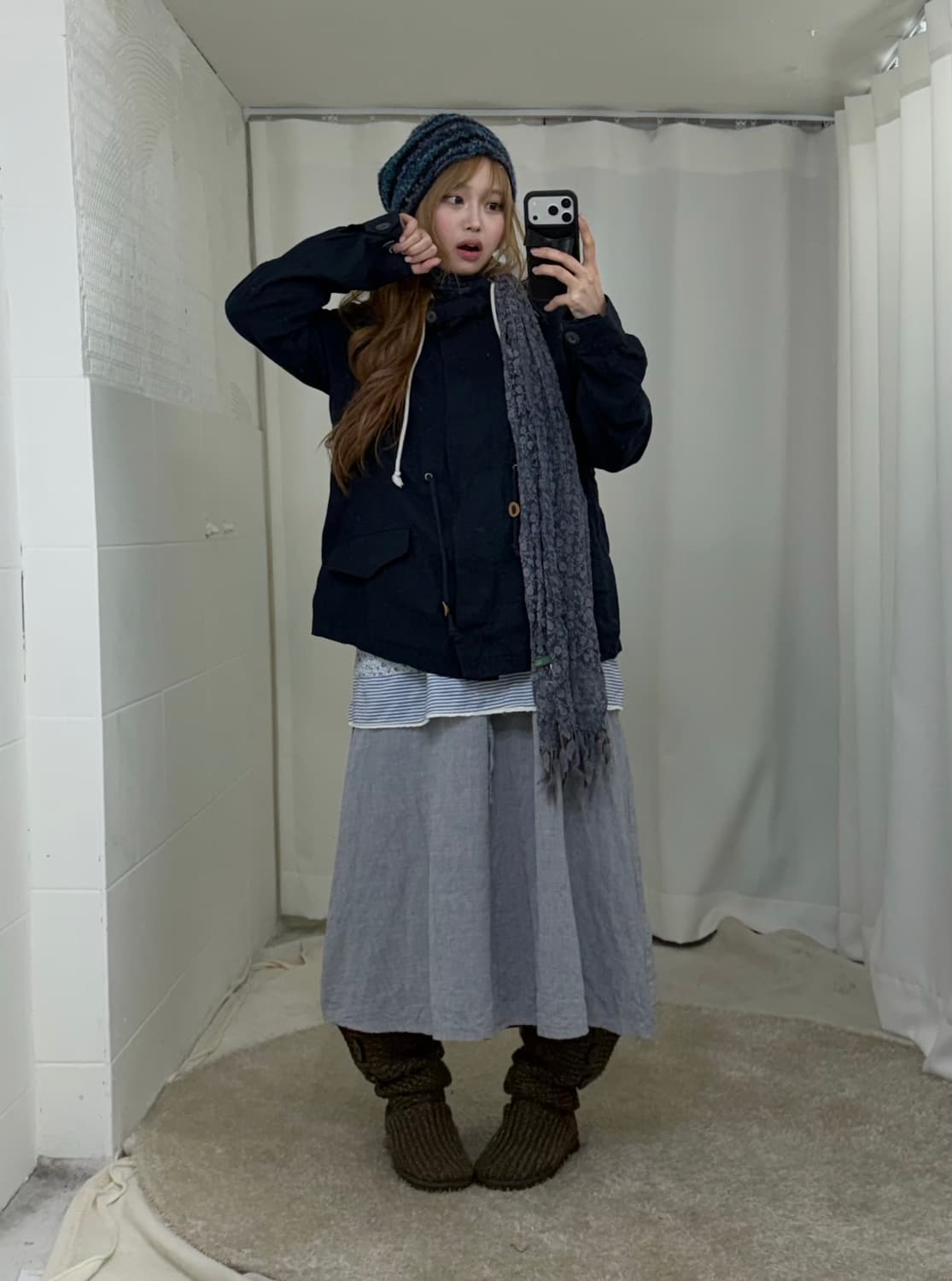 네이비 너드 모리걸 하구미 야상 코디세트 상품이미지1