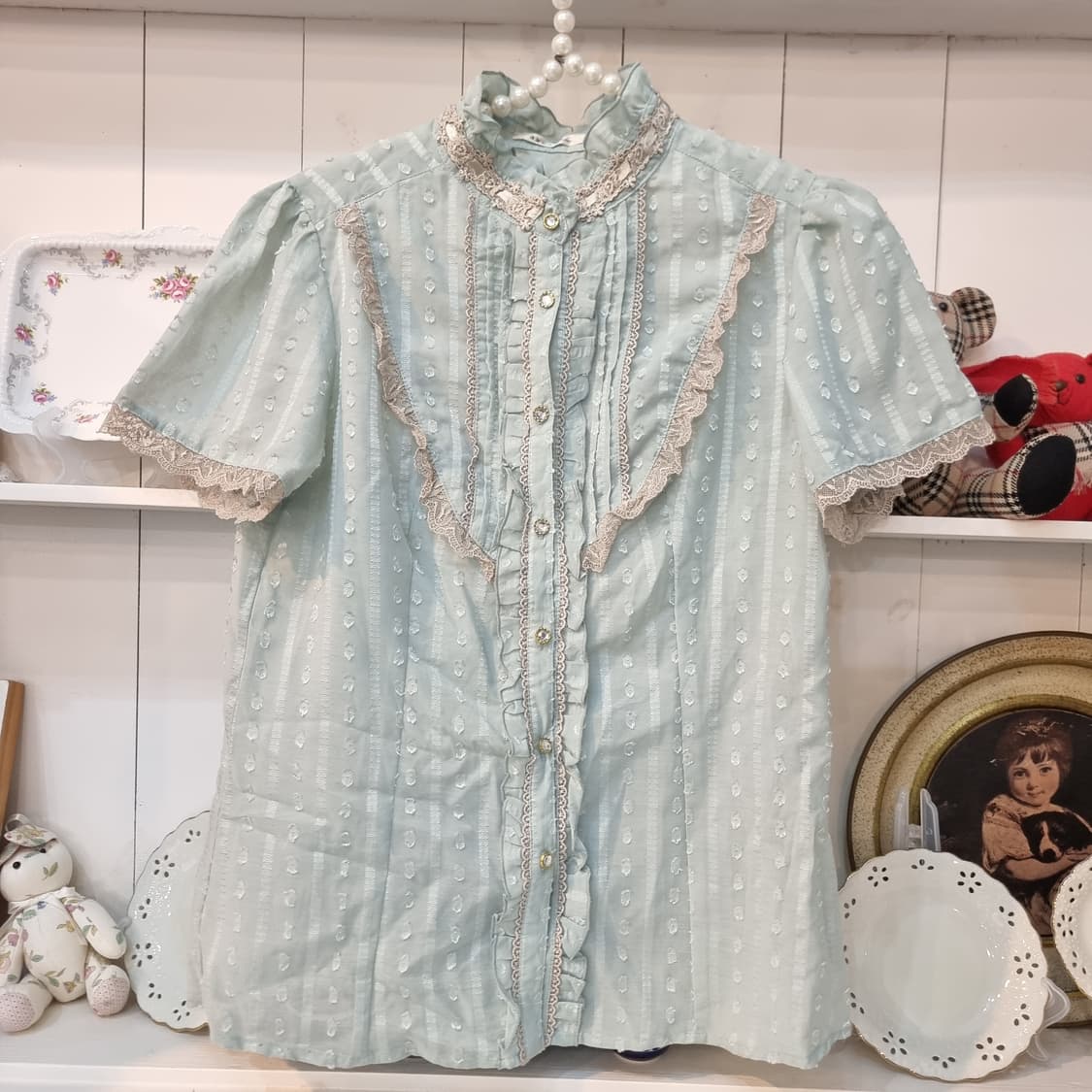 axes femme 악세스팜므 페일민트 도비 레이스 블라우스 상품이미지5