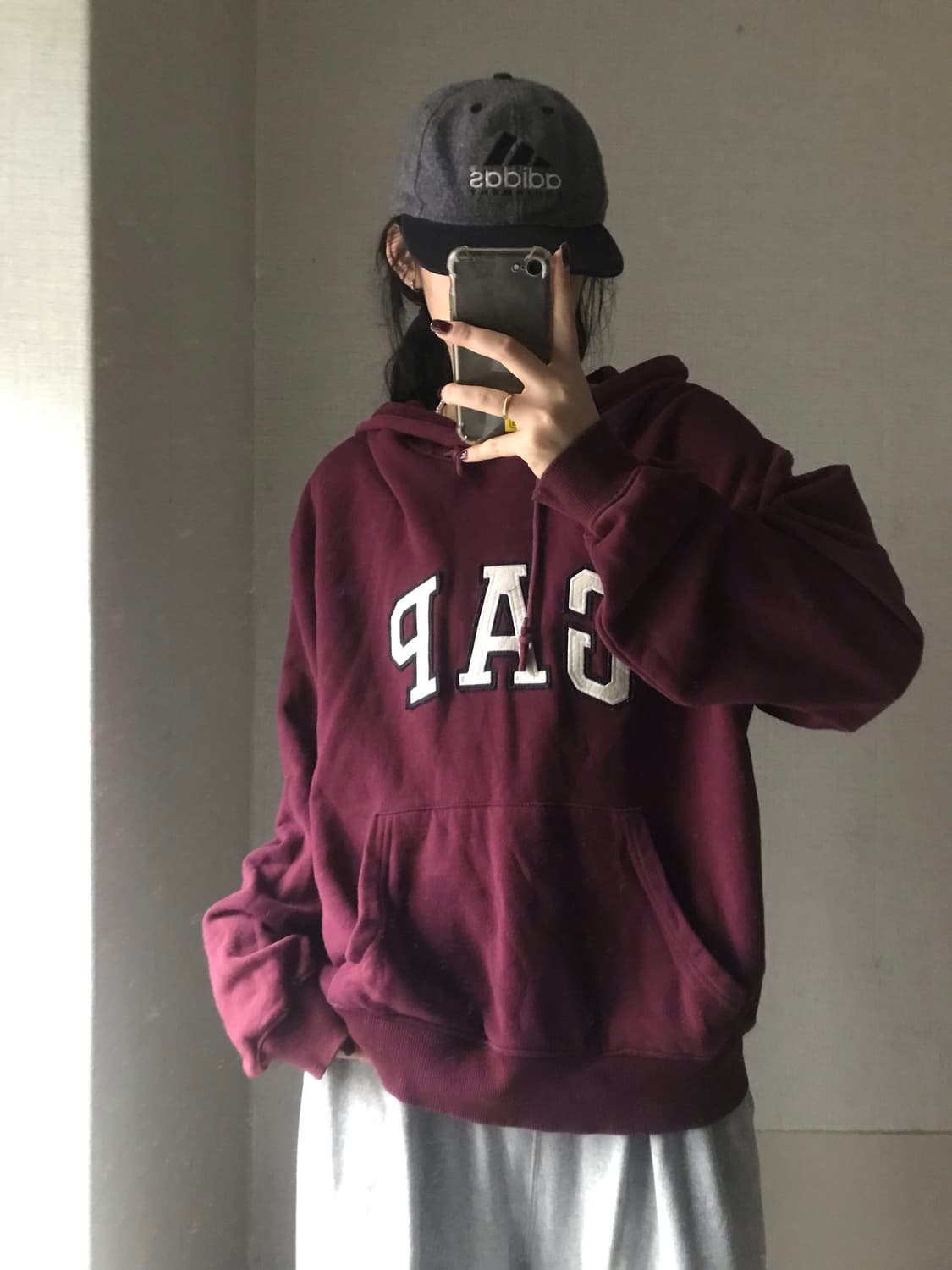 갭 버건디 오버핏 후드티 상품이미지4