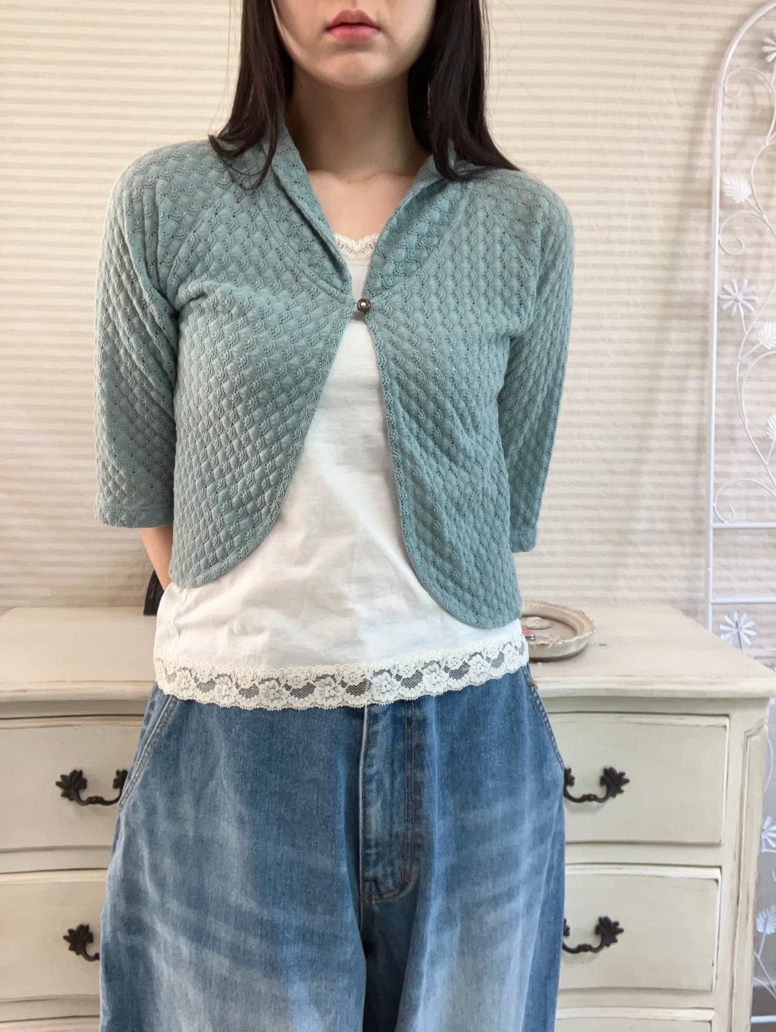 빈티지 민트 펀칭 가디건 y2k 스트릿 갸루 펑키 일본빈티지 상품이미지3