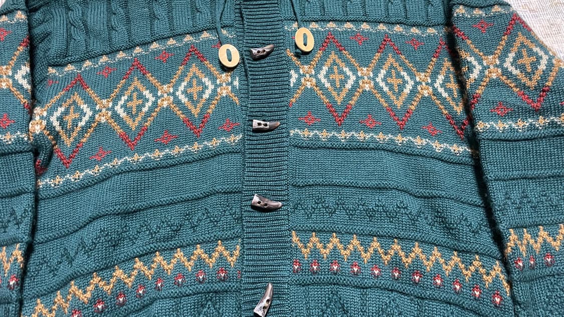 JPN 90s~00s 일본 빈티지 울100 노르딕 보헤미안 후드 가디건 상품이미지6