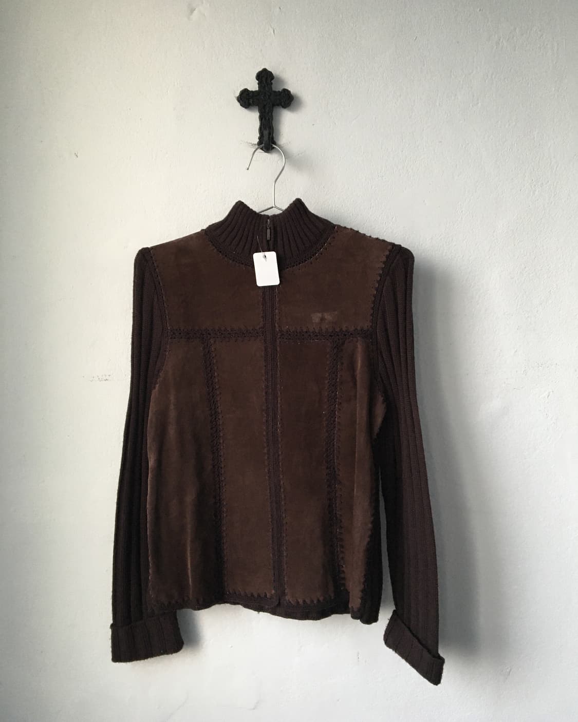Suede layered ribbed knit zip up 상품이미지2