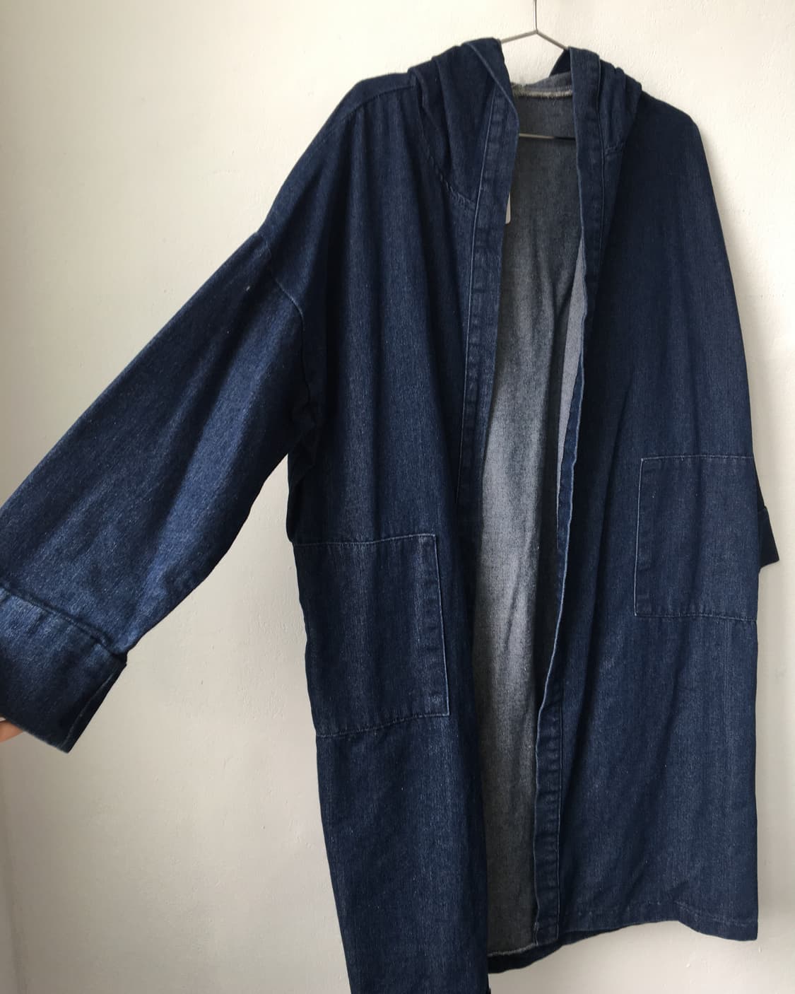Hood denim long open jacket 상품이미지3