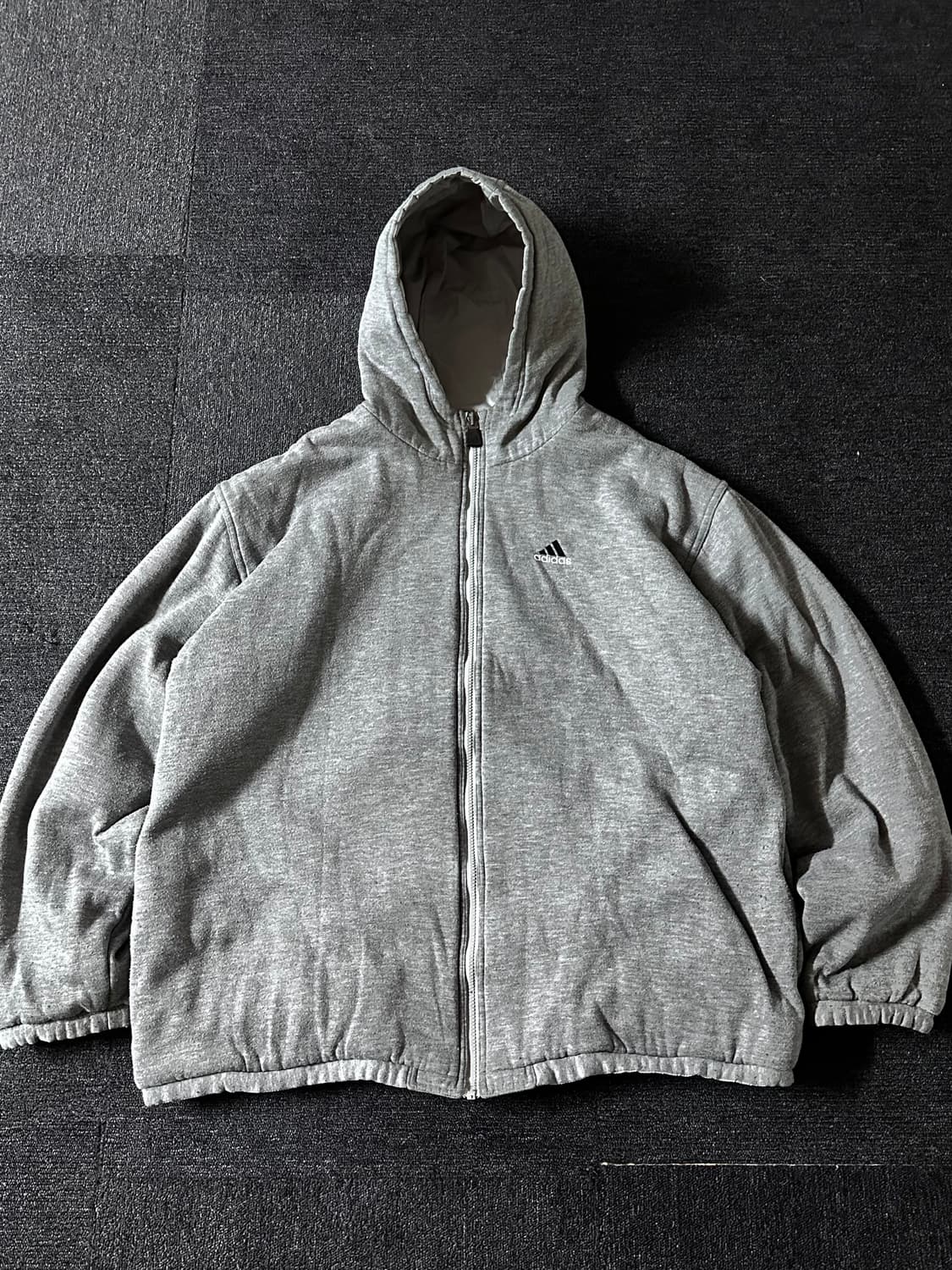 90s 아디다스 리버시블 빅로고 자수 그레이 후드점퍼 상품이미지2