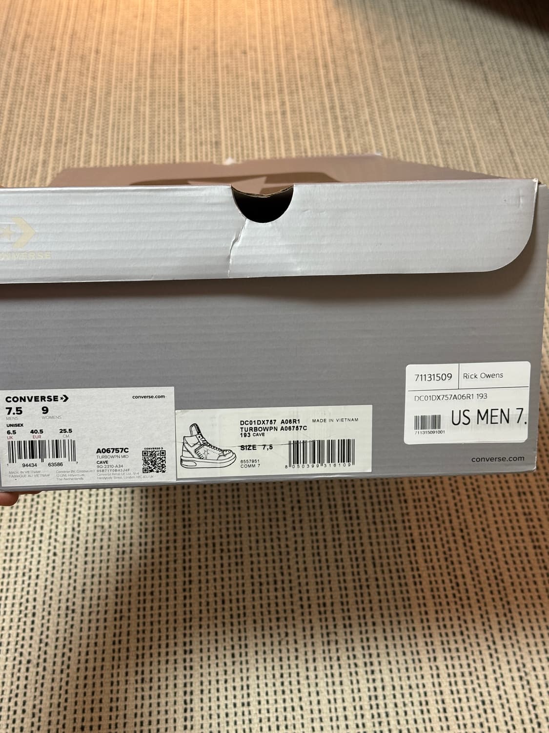 새상품 릭오웬스 컨버스 타보웨폰 255 상품이미지6