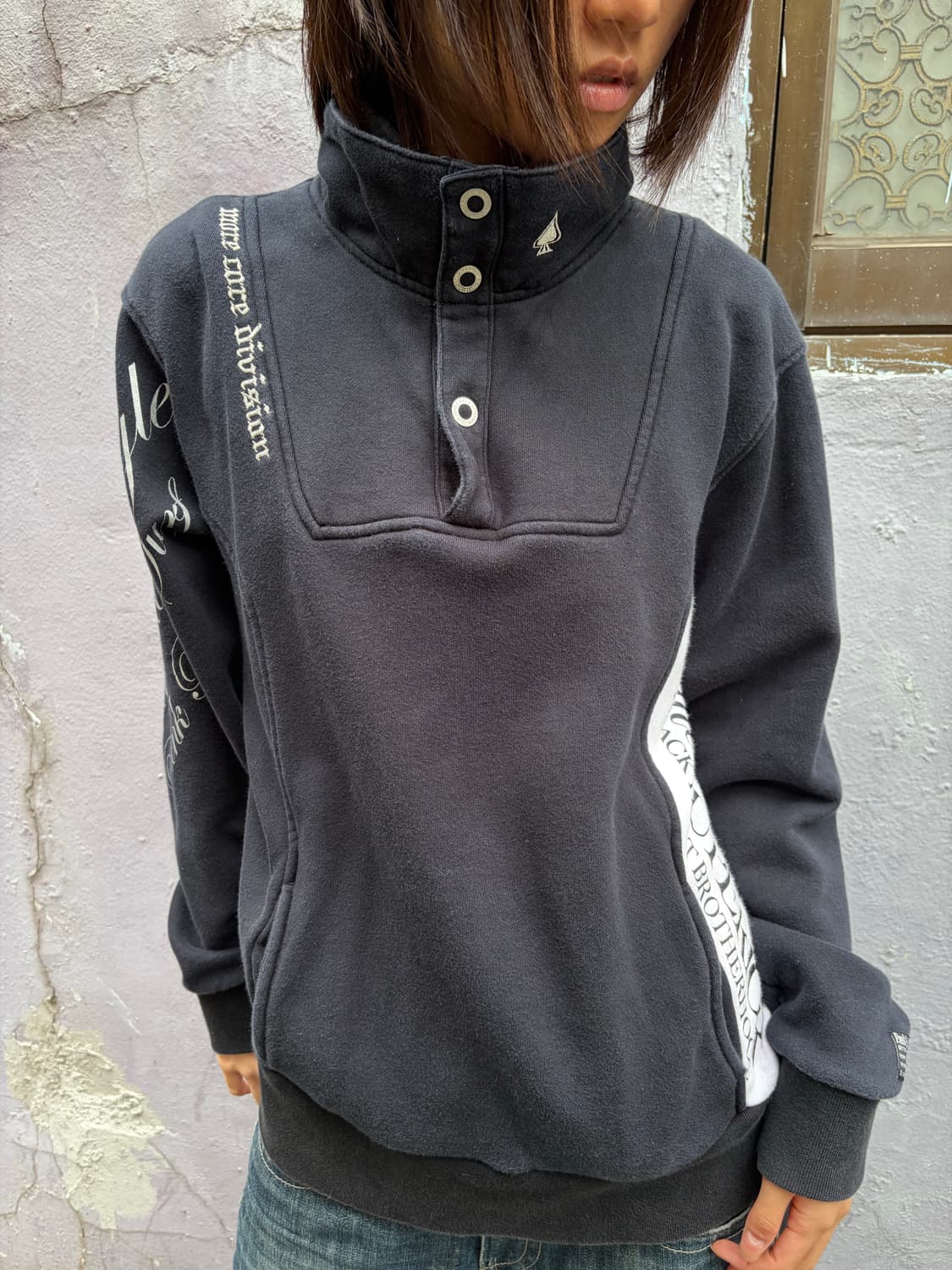 MCD 하이넥 버튼 업 그래픽 스웨트셔츠 L 상품이미지1