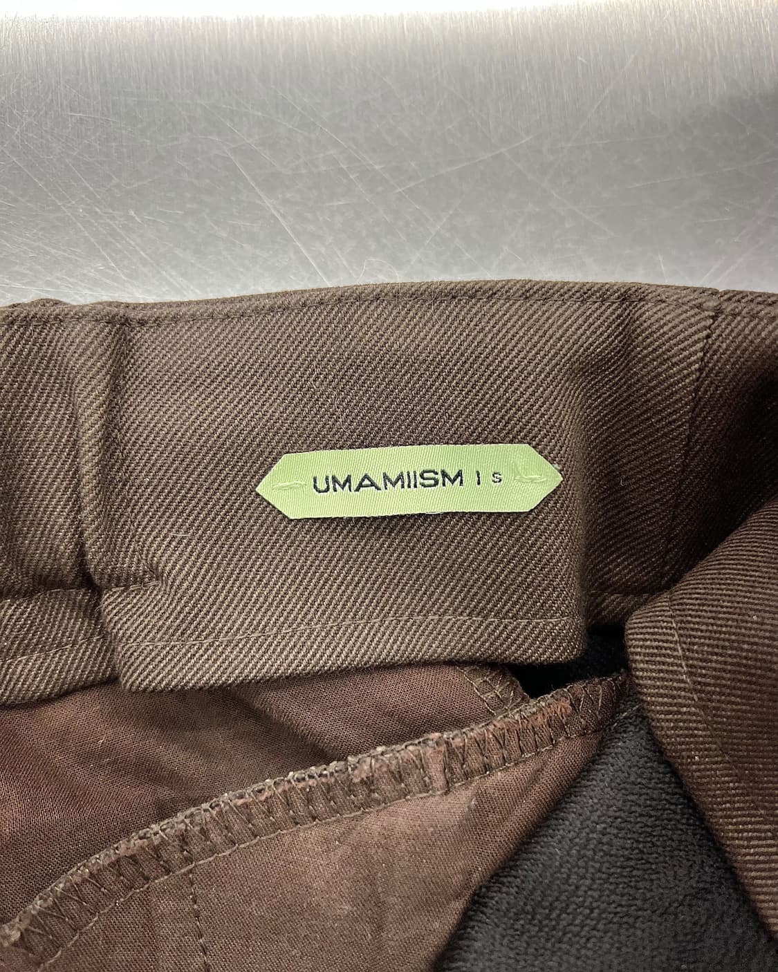 우마미즘 다크 브라운 와이드 스트럭처 드레이프 코튼 팬츠 상품이미지7