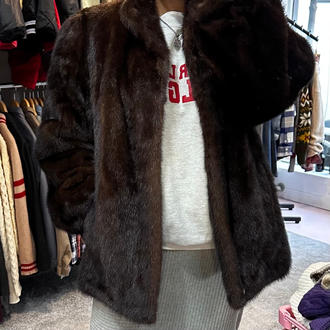 빈티지 블랙브라운 밍크 퍼자켓L 상품이미지10