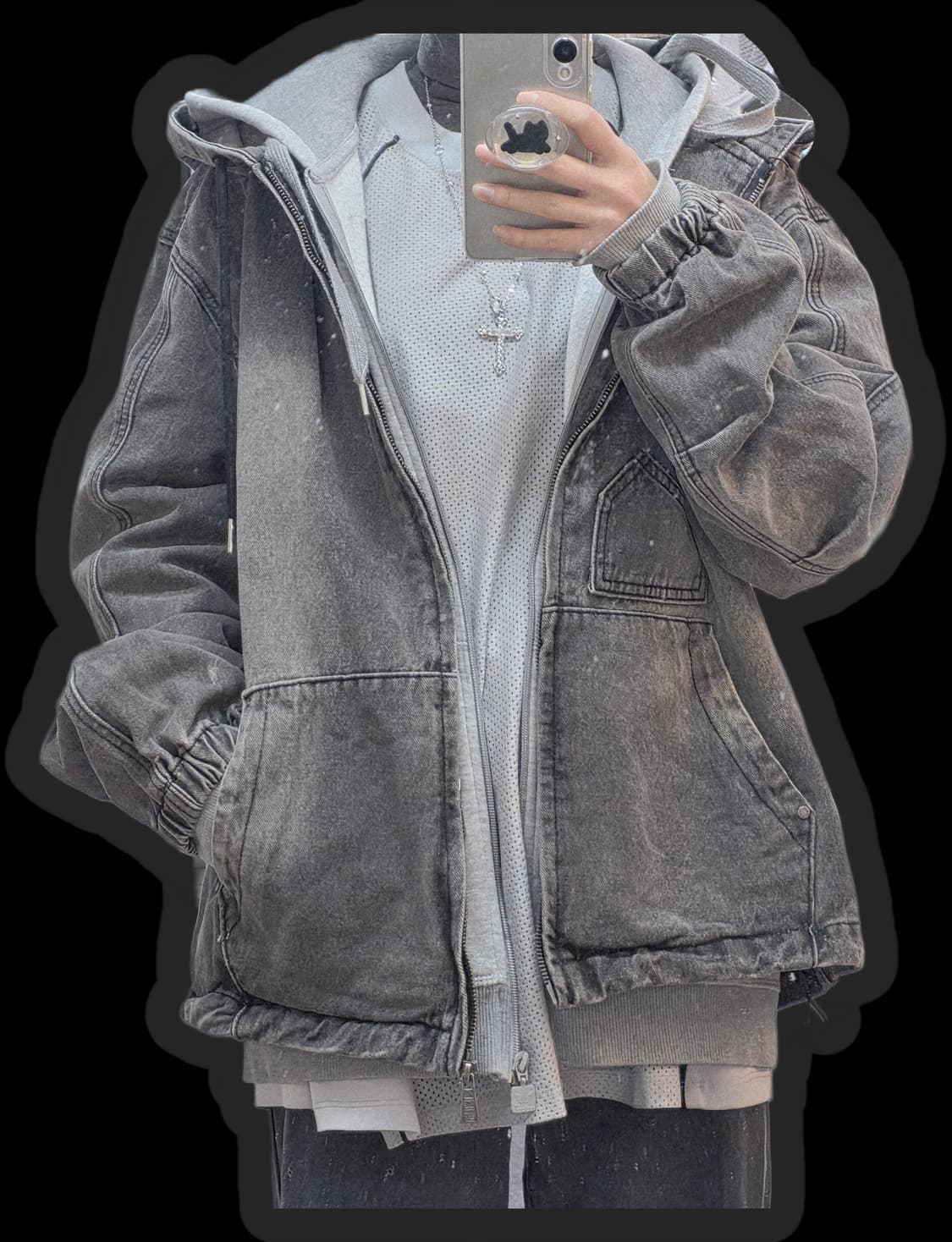 디미트리블랙 워싱 데님 후드 집업 자켓 상품이미지9