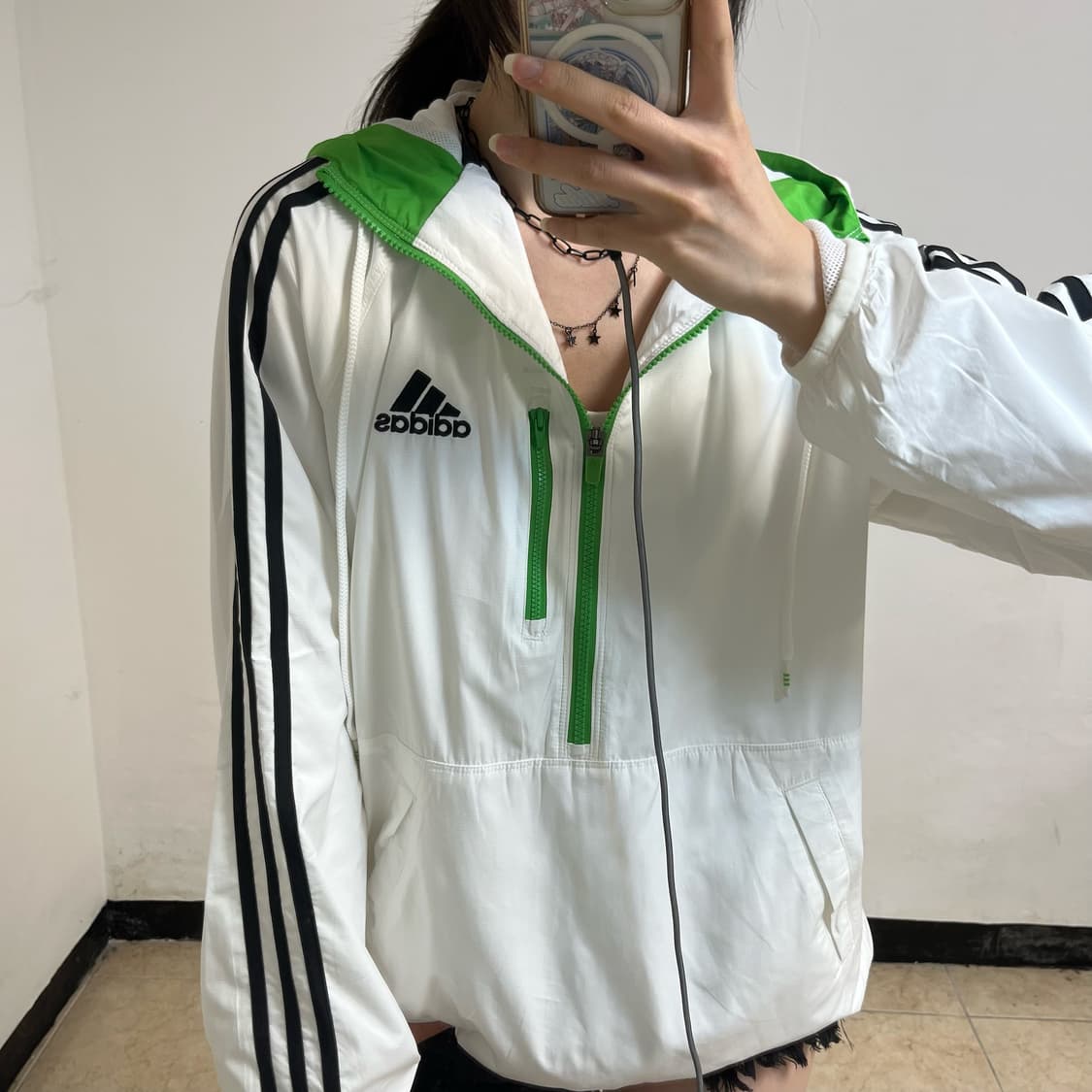 Adidas White & Green Accent Anorak 상품이미지3