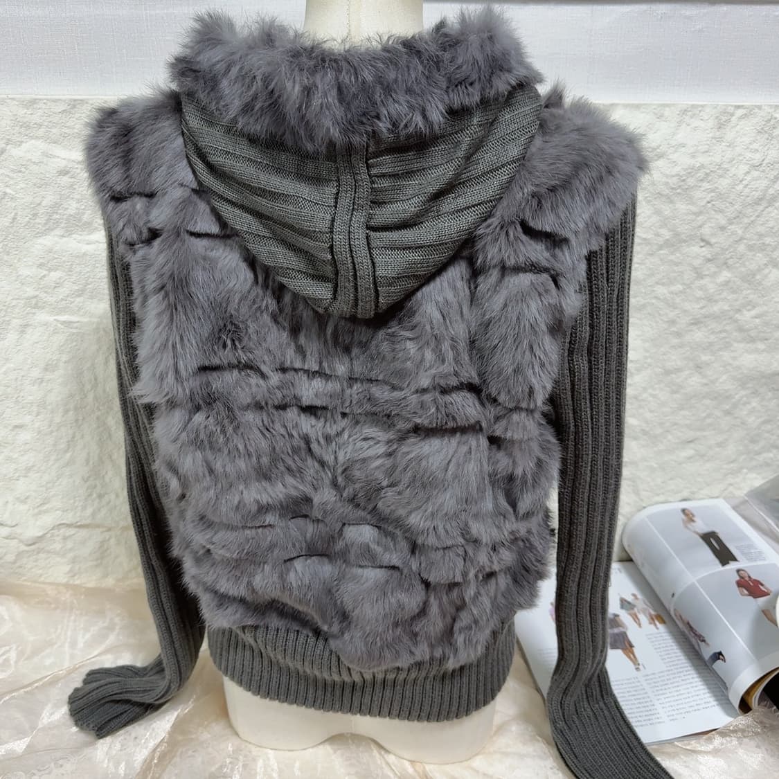 빈티지 그레이 토끼털 니트자켓 후드집업 상품이미지5