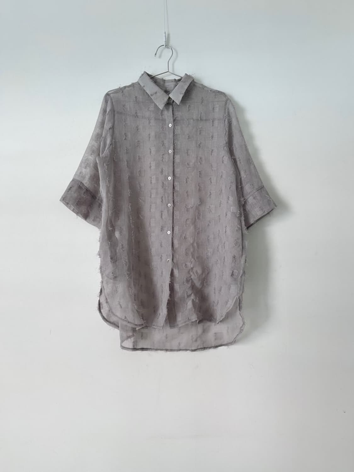 Sheer feather collar shirt / grey 상품이미지6