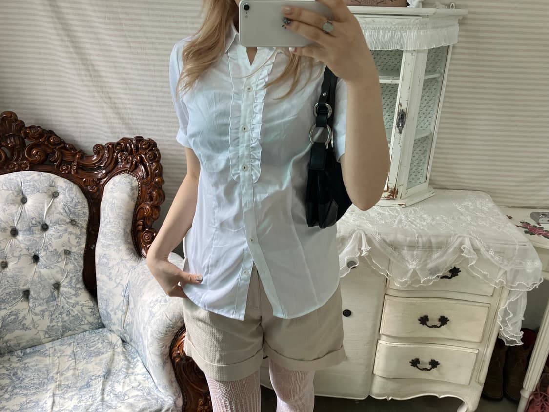 빈티지 화이트 프릴 퍼프 블라우스 상품이미지4