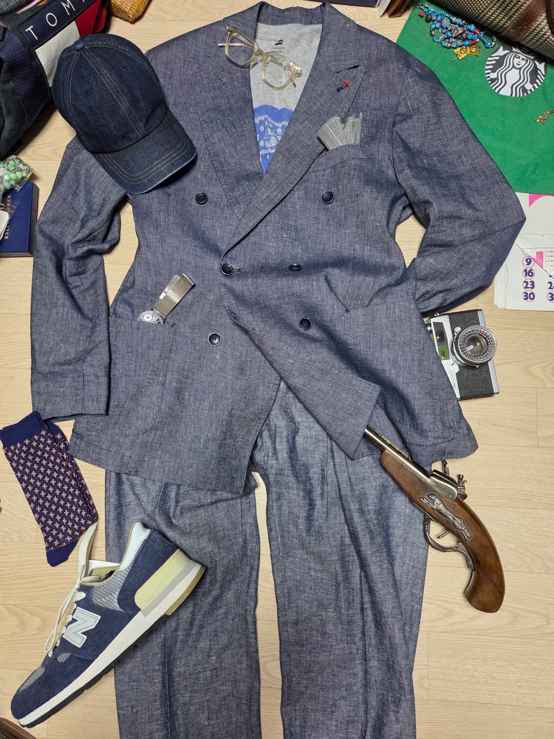 (새상품)ATP(ITALY) (세트)데님 더블브레스티드 셋업 자켓 블 상품이미지2