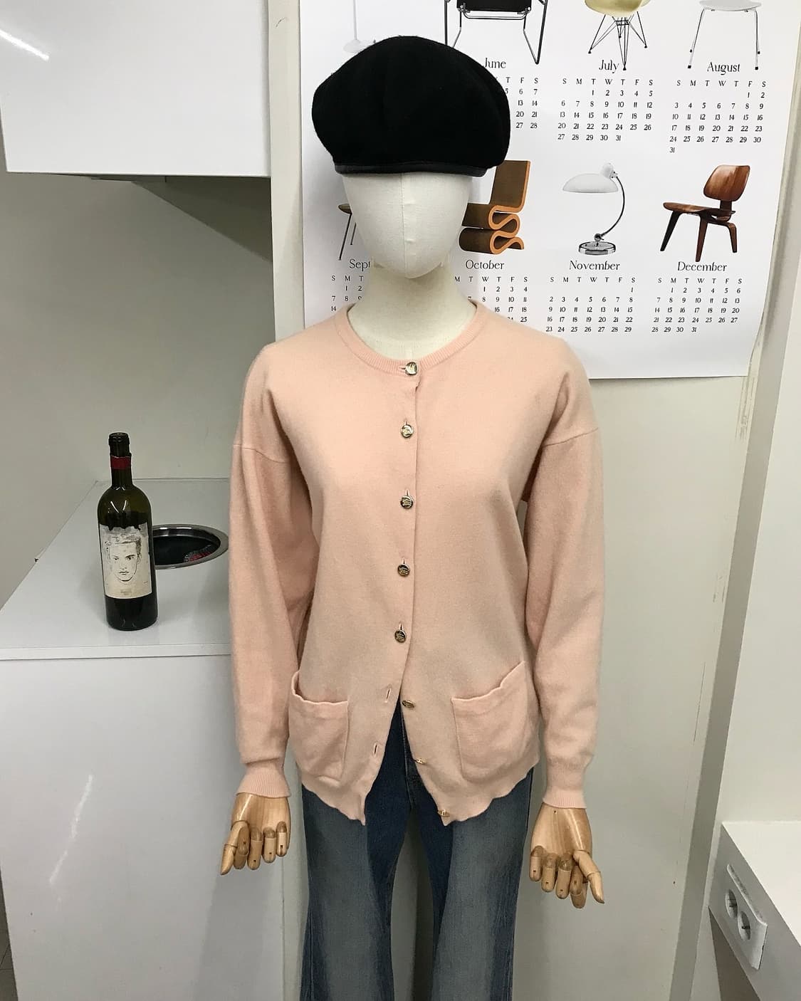 버버리 연핑크 금장 라운드 울 가디건 상품이미지5