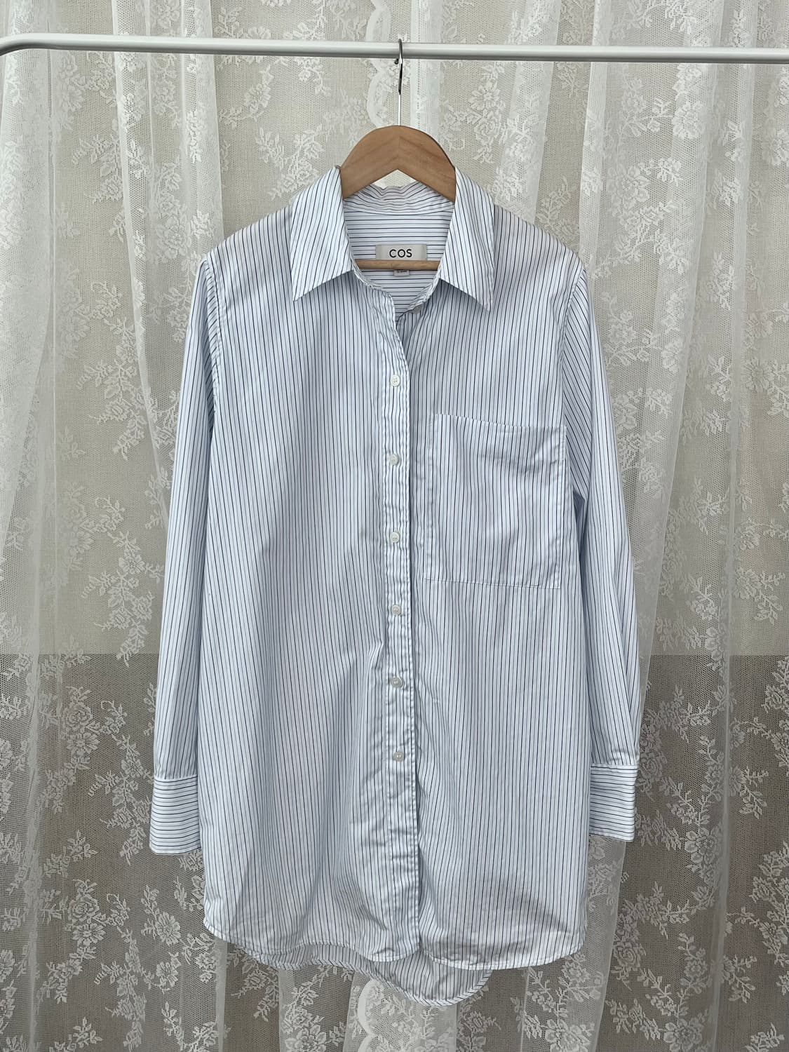 34) 코스 COS 여성 스트라이프 롱 셔츠 블루 상품이미지1