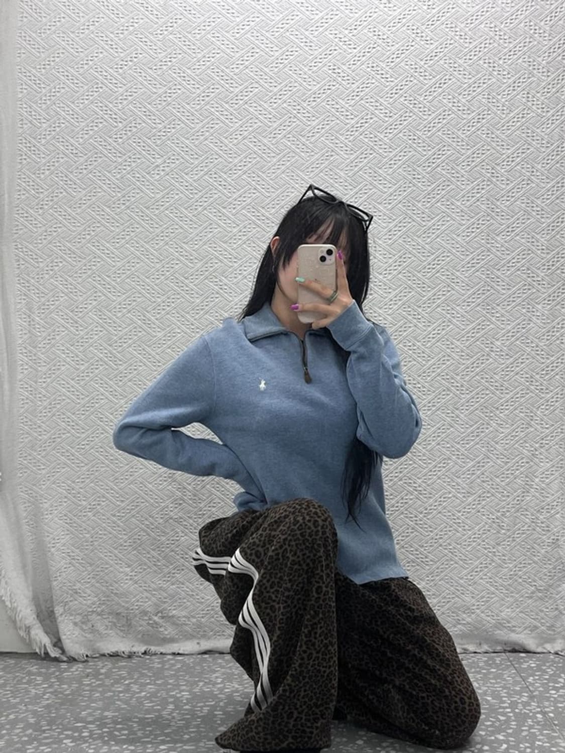 폴로 랄프로렌 폭닥 여리 파스텔 블루 니트 반집업 S C06919 상품이미지2