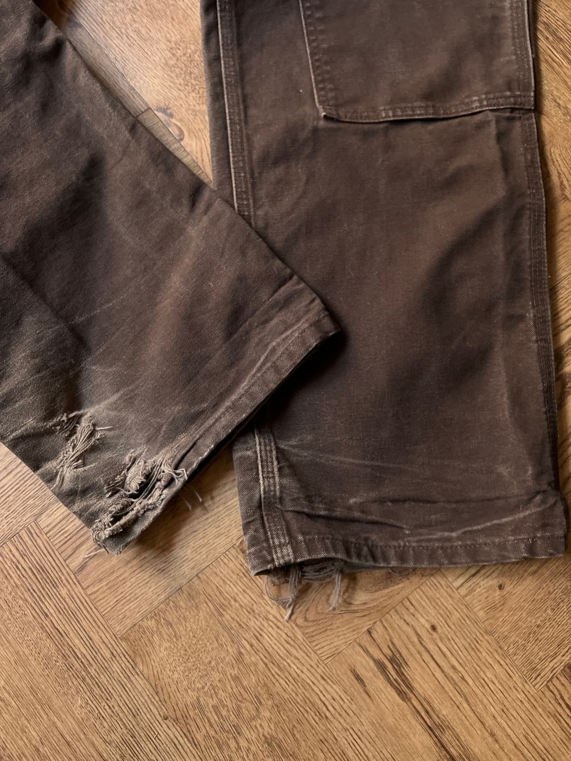 [33]칼하트 USA Made 빈티지 페이딩 다크브라운 더블니 워크 팬츠 상품이미지7