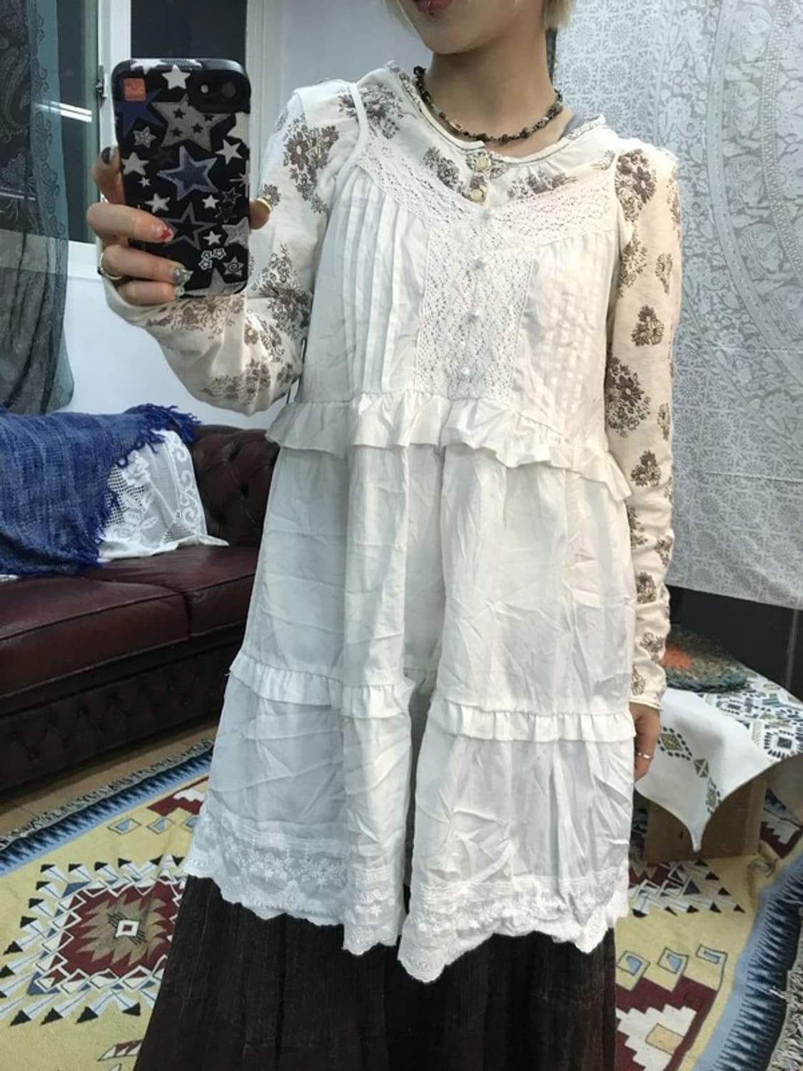 여성 프릴 레이스 디테일 롱 슬리브리스 상품이미지1