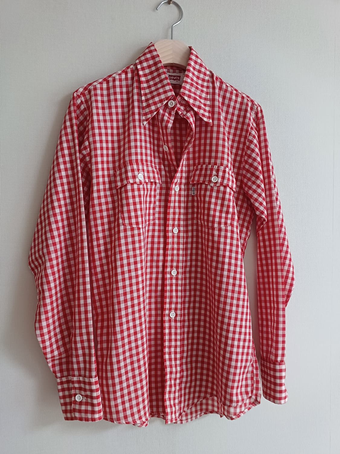 70s 리바이스 깅엄 체크 셔츠 레드 levis 웨스턴 케쥬얼 빈티지 상품이미지3