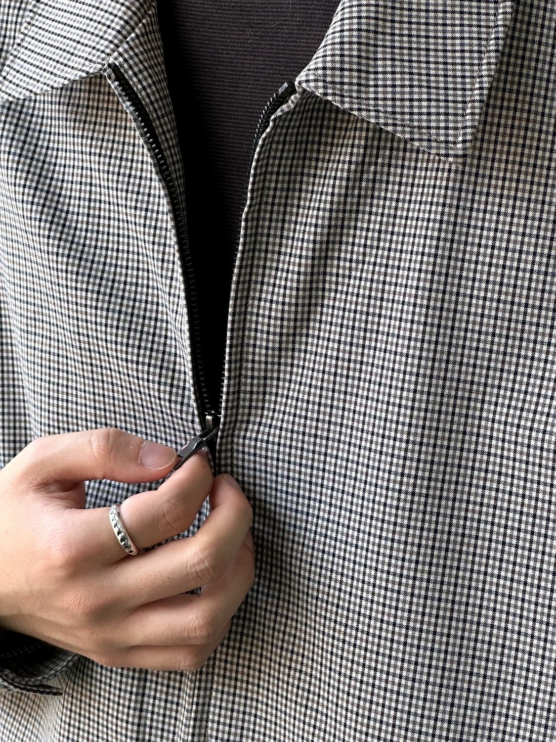 High count rayon poly check 2way zip blo 상품이미지9