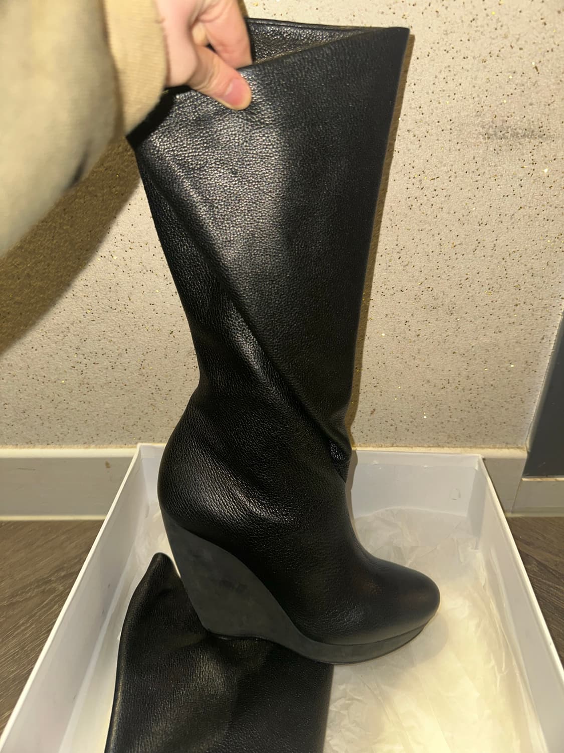 발렌시아가 2006 F/M 아카이브 블랙 레더 랩 웨지부츠 상품이미지1