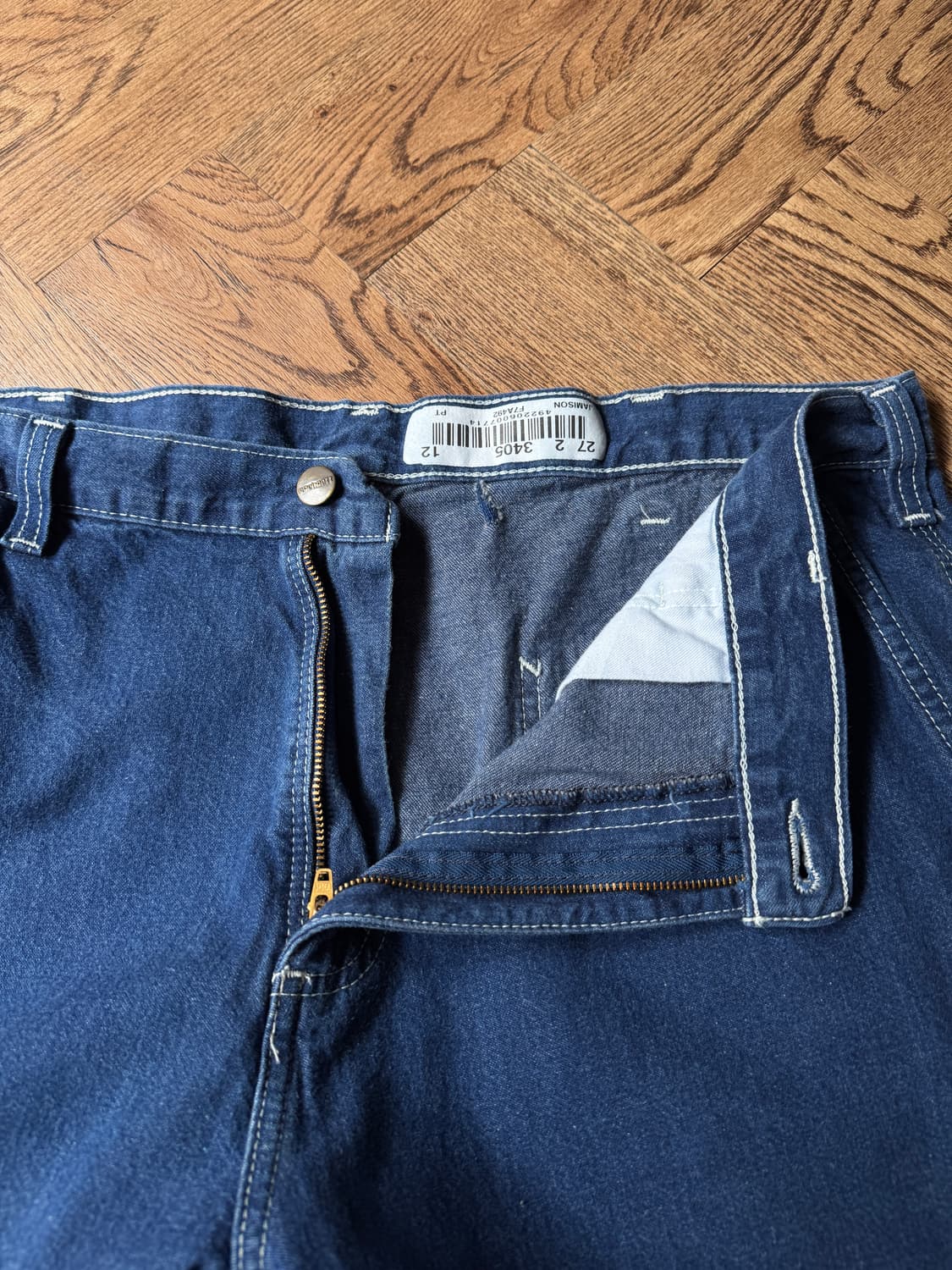 [36]칼하트 USA 싱글 디스트로이드 다크블루 싱글니 워크 데님 팬츠 상품이미지5