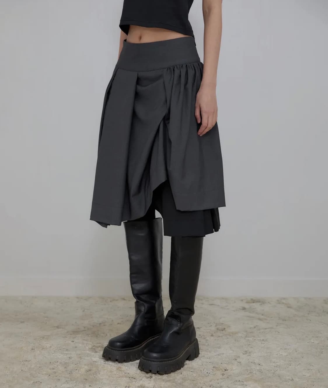 플레어업 Asymmetrical Draped Midi Skirt 차콜 상품이미지3