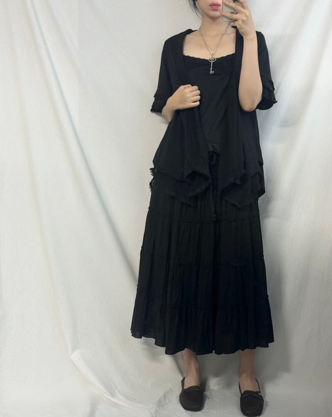 미니 도트 패턴 레이스 레이어드 스커트 3pcs SET 상품이미지2