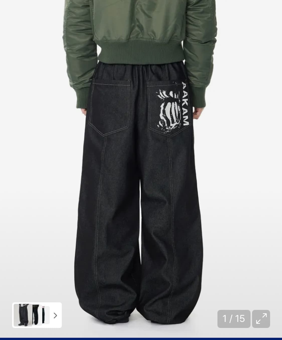 Knee Pin-tuck Printed Denim Pants Black 상품이미지3