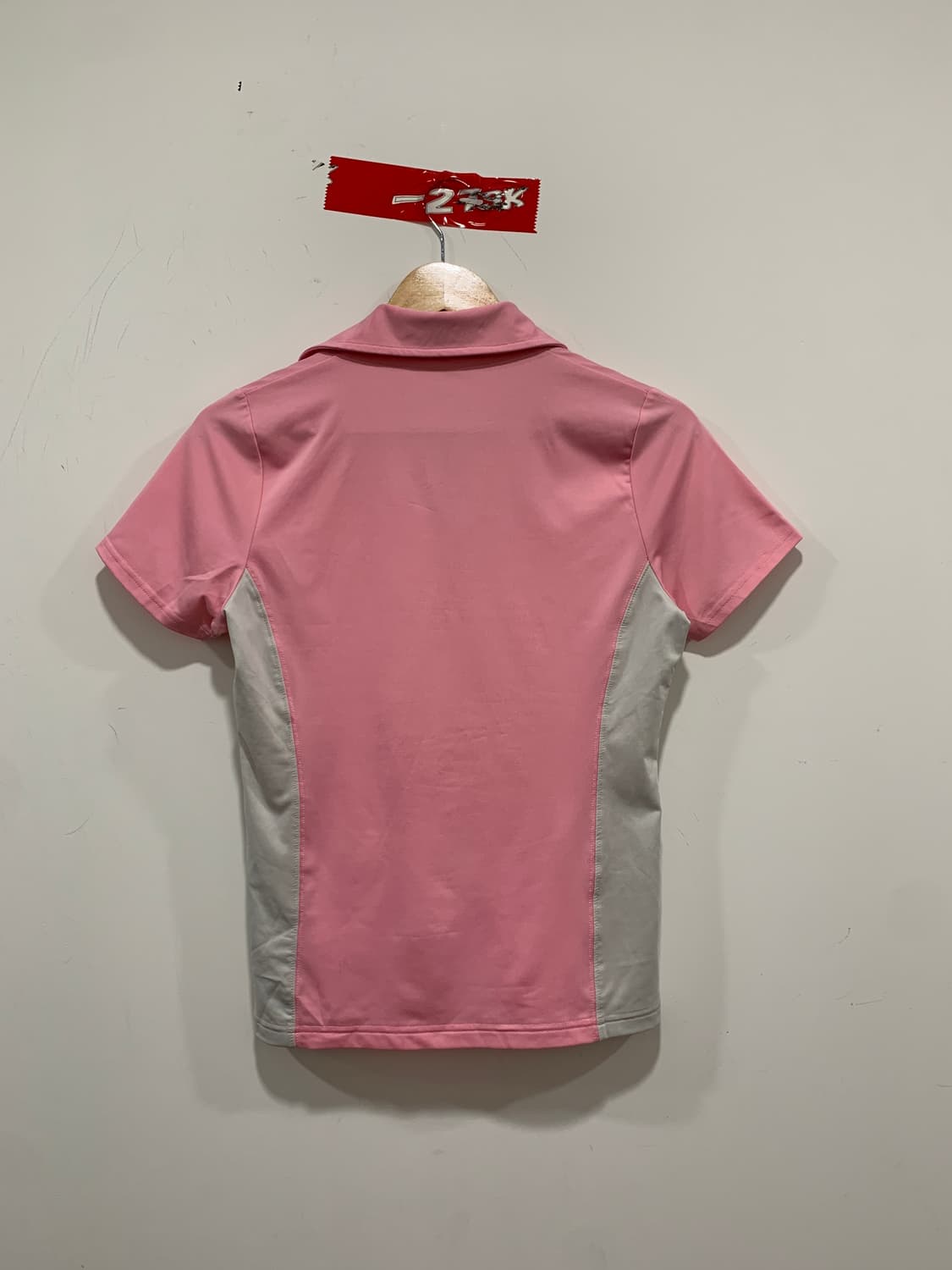 (빈티지) GU sports 브이넥 핑크 투톤 셔링 카라 슬림핏 반팔티 상품이미지4