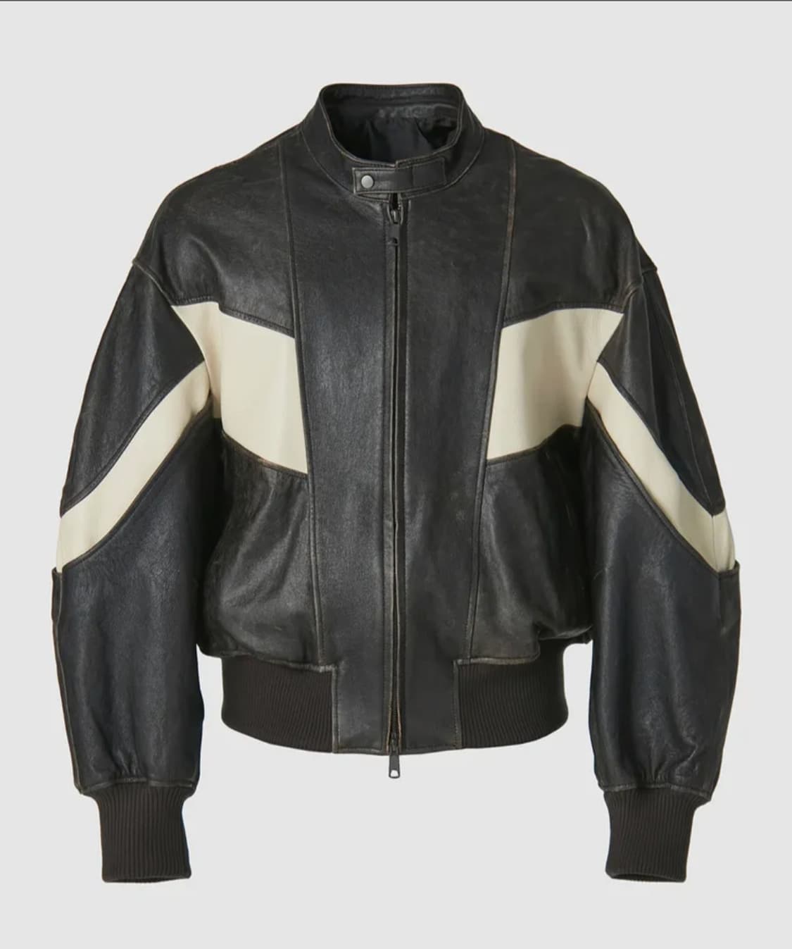 (새상품)(S)쿠어 디스트레스 믹스드 레더 점퍼 다크브라운 상품이미지1