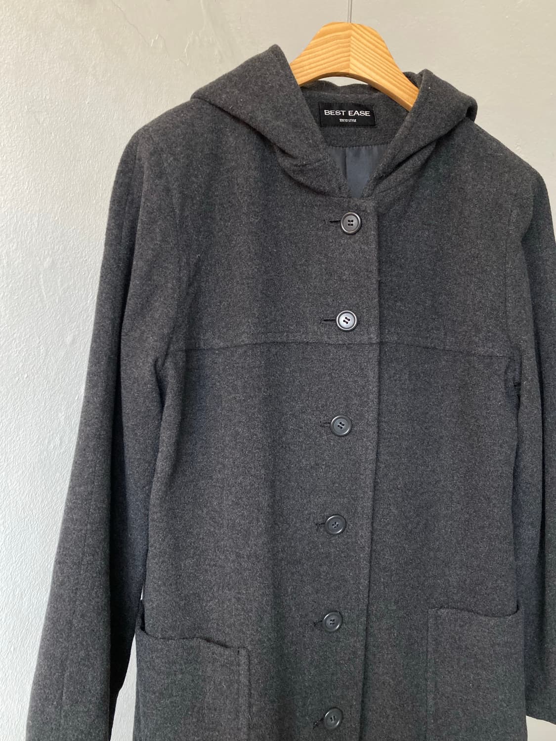 울 캐시미어 다크그레이 후드 코트 상품이미지2