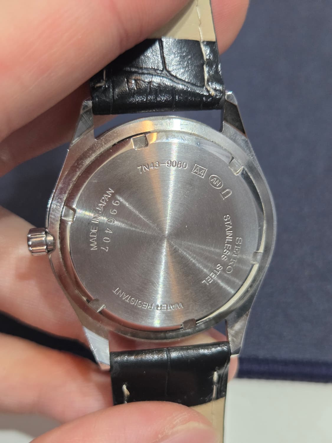 90s 빈티지 세이코 데이데이트 7N43-9080 청판 가죽 시계 상품이미지5