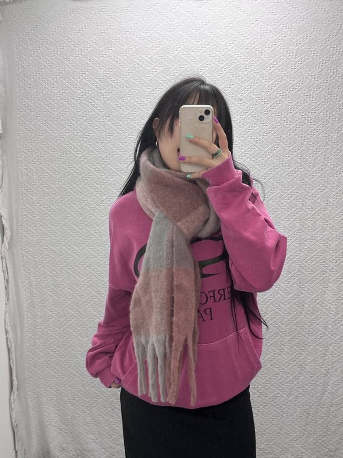 베스킨라빈스 여리 다크 핑크 울 혼방 목도리 머플러 C07113 상품이미지1