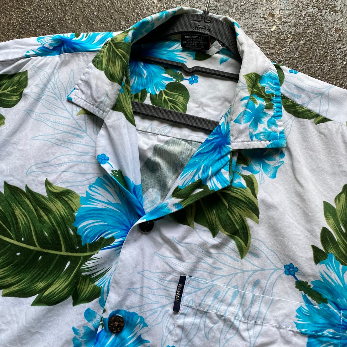 빈티지 하와이안 셔츠 흰색 파란색 꽃무늬 반팔 상품이미지2