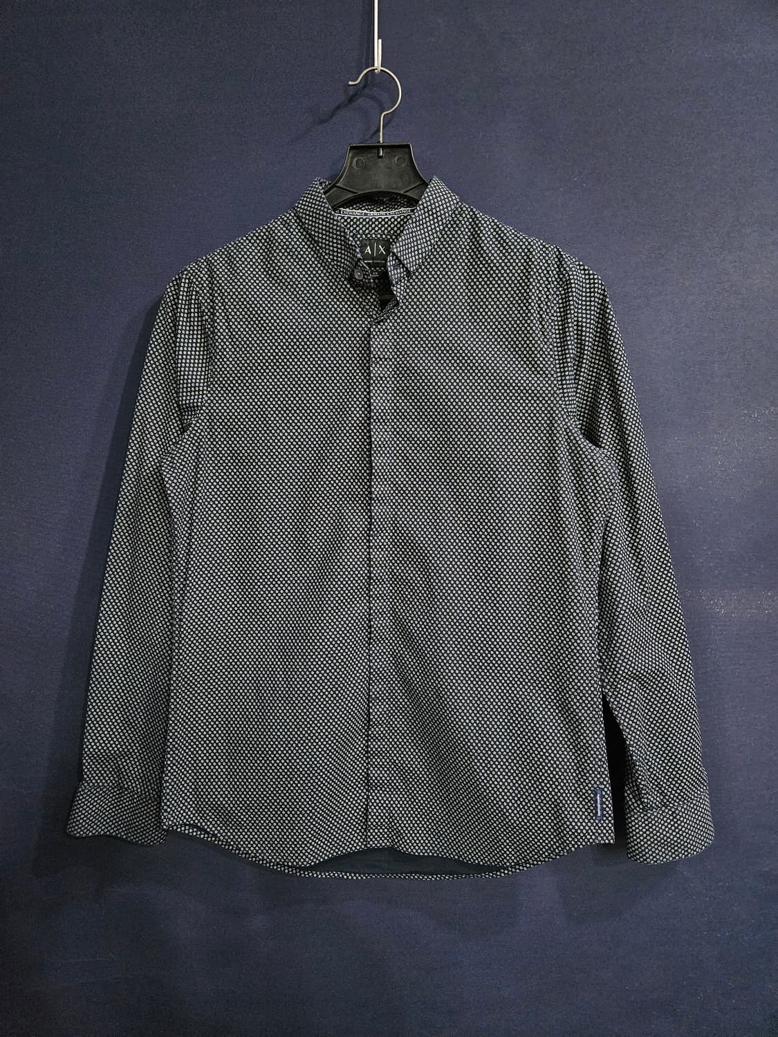 아르마니 익스체인지 멜란지 네이비 남성 슬림핏 100 긴팔셔츠  상품이미지1