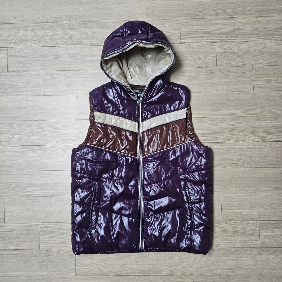 M 95 ) C.P.S 경량 패딩 베스트 조끼 재팬 빈티지. 퍼플 브라운 상품이미지1