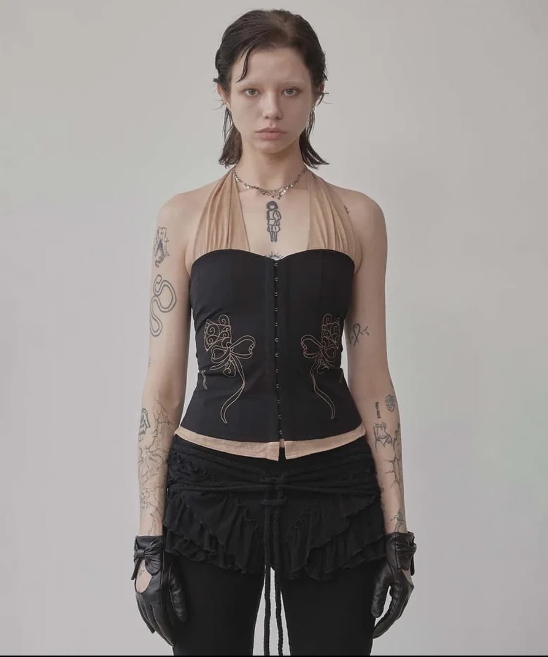 스컬프터 Farm Corset Halter Top Black/Skin 상품이미지1