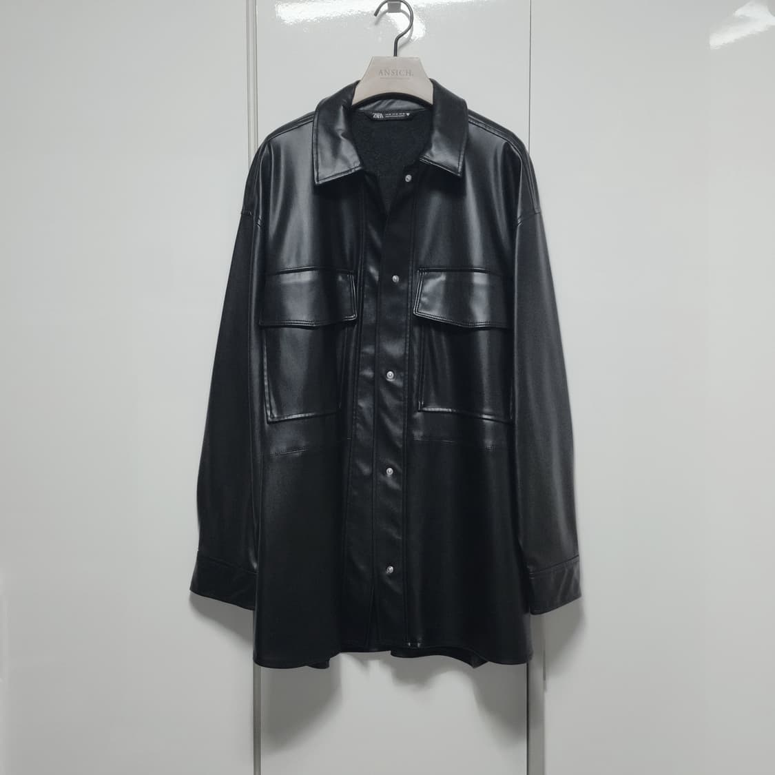 자라 에코 레더 오버 포켓 셔츠 자켓 블랙 M 미디움 정품 새상품 가죽 상품이미지4