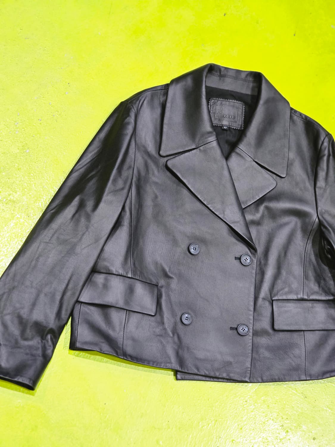 블랙 레더 더블 버튼 가죽 자켓 상품이미지1